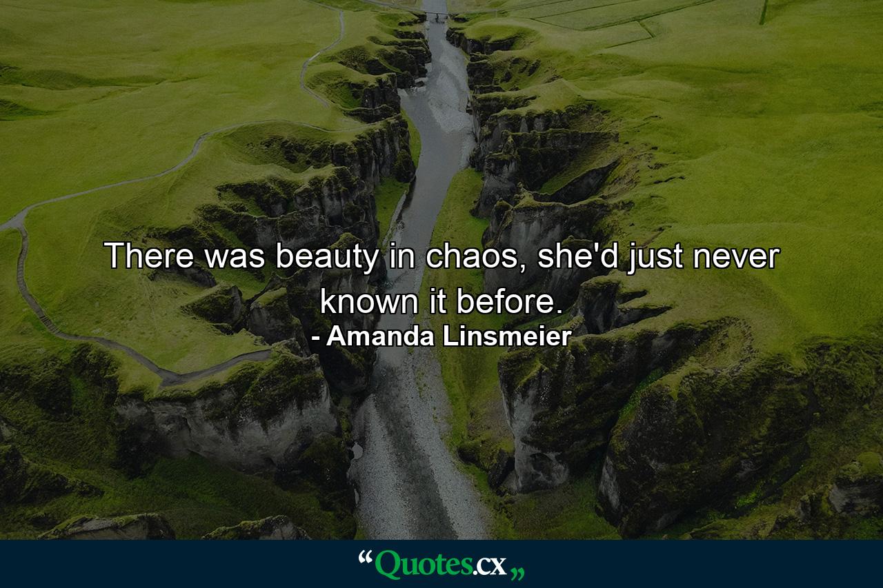 There was beauty in chaos, she'd just never known it before. - Quote by Amanda Linsmeier