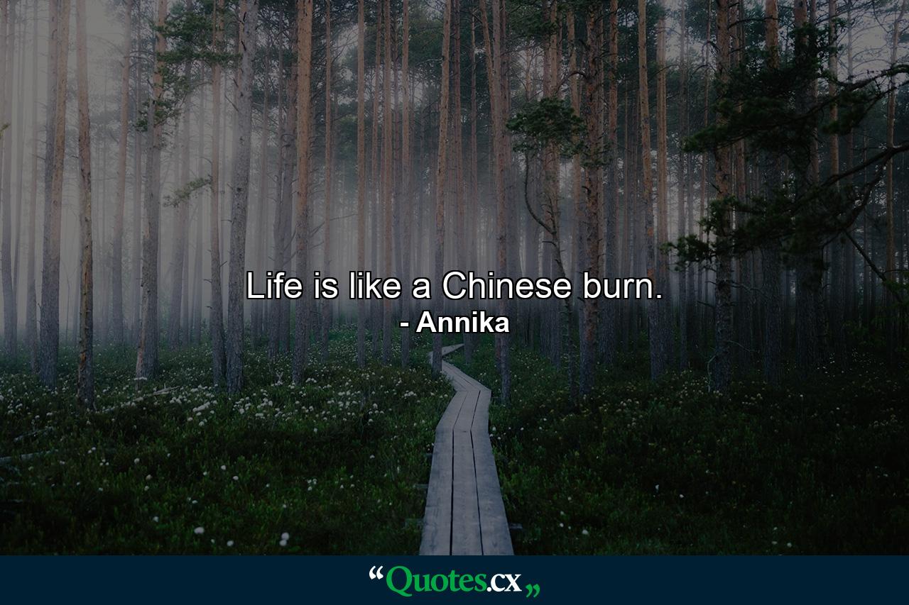 Life is like a Chinese burn. - Quote by Annika