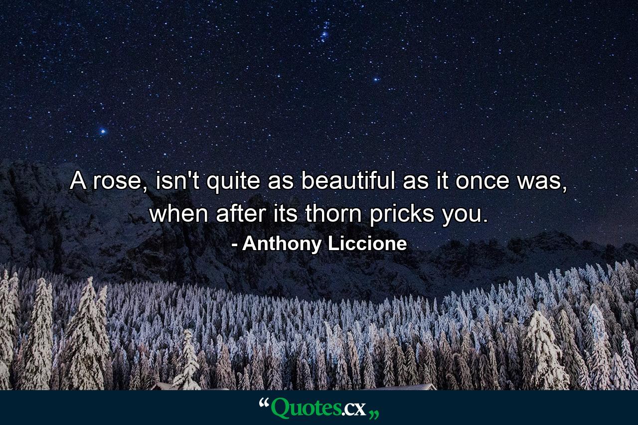 A rose, isn't quite as beautiful as it once was, when after its thorn pricks you. - Quote by Anthony Liccione