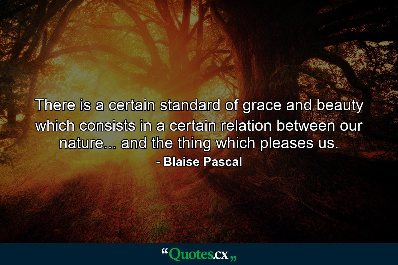 There is a certain standard of grace and beauty which consists in a certain relation between our nature... and the thing which pleases us. - Quote by Blaise Pascal