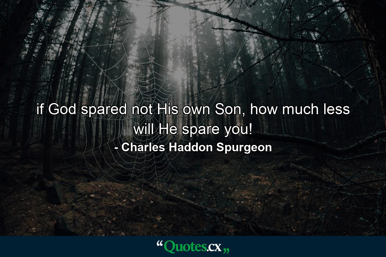 if God spared not His own Son, how much less will He spare you! - Quote by Charles Haddon Spurgeon