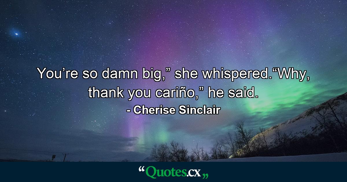 You’re so damn big,” she whispered.“Why, thank you cariño,” he said. - Quote by Cherise Sinclair