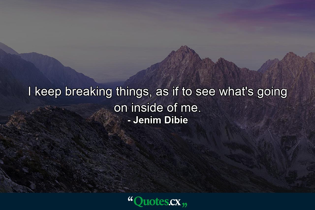 I keep breaking things, as if to see what's going on inside of me. - Quote by Jenim Dibie