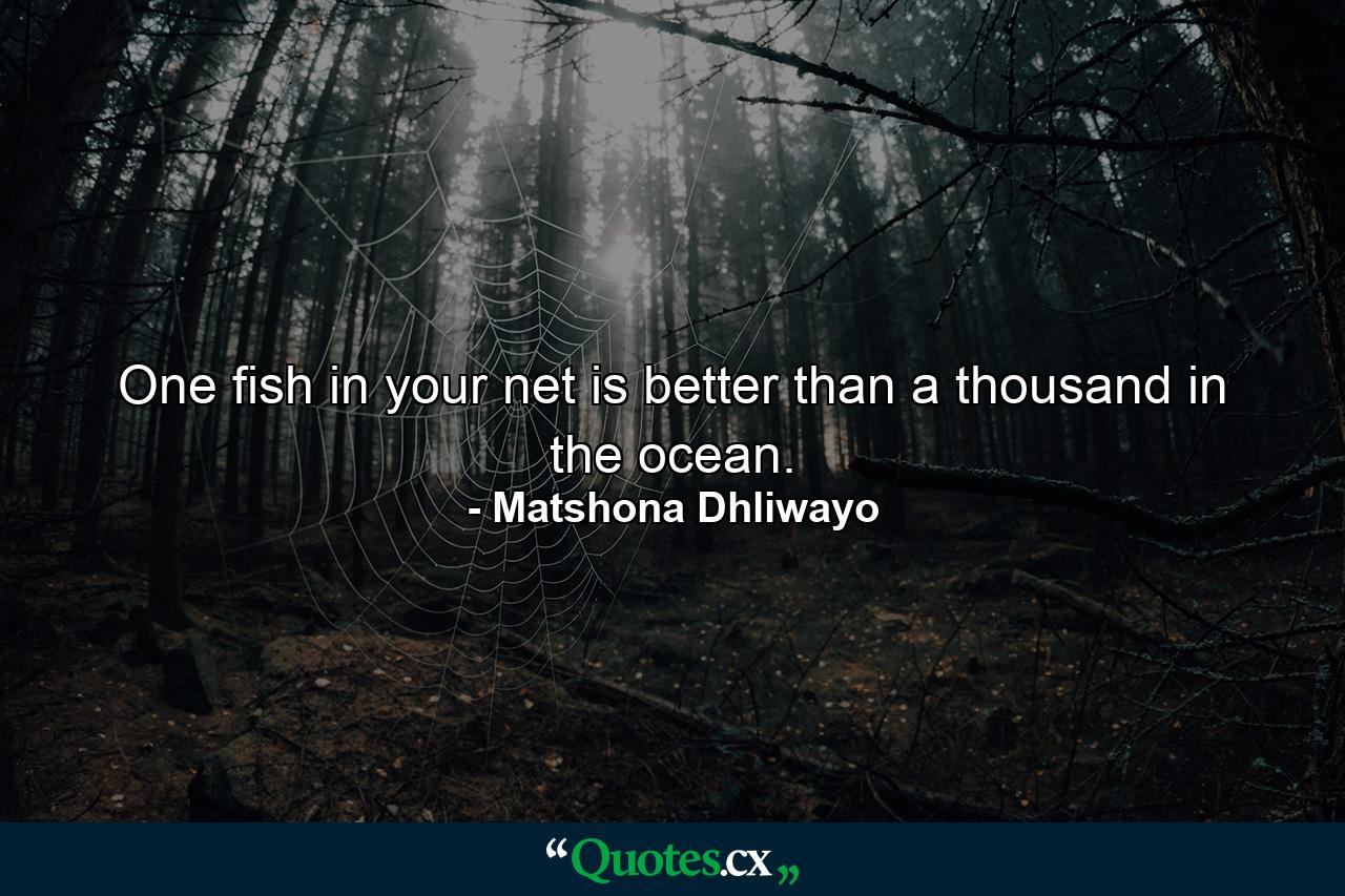 One fish in your net is better than a thousand in the ocean. - Quote by Matshona Dhliwayo