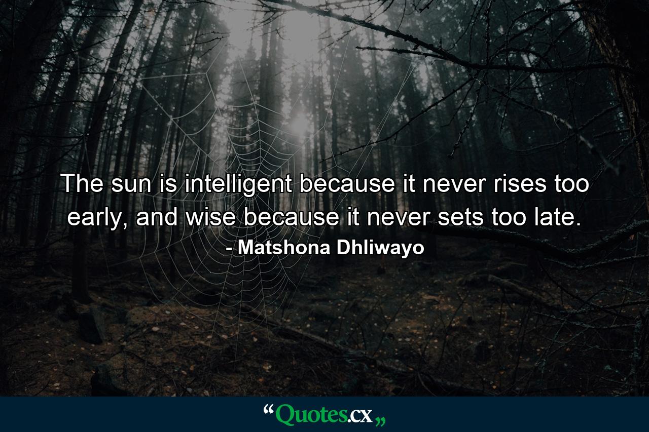 The sun is intelligent because it never rises too early, and wise because it never sets too late. - Quote by Matshona Dhliwayo