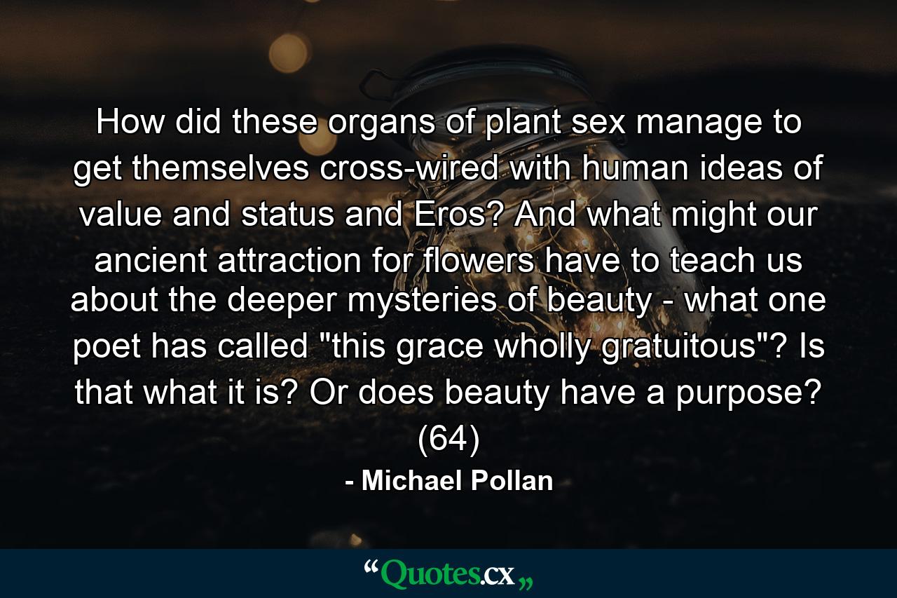 How did these organs of plant sex manage to get themselves cross-wired with human ideas of value and status and Eros? And what might our ancient attraction for flowers have to teach us about the deeper mysteries of beauty - what one poet has called 