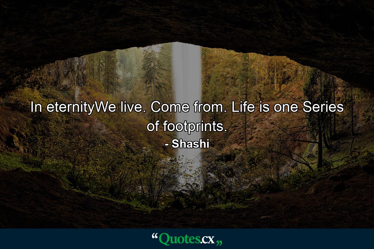 In eternityWe live. Come from. Life is one Series of footprints. - Quote by Shashi