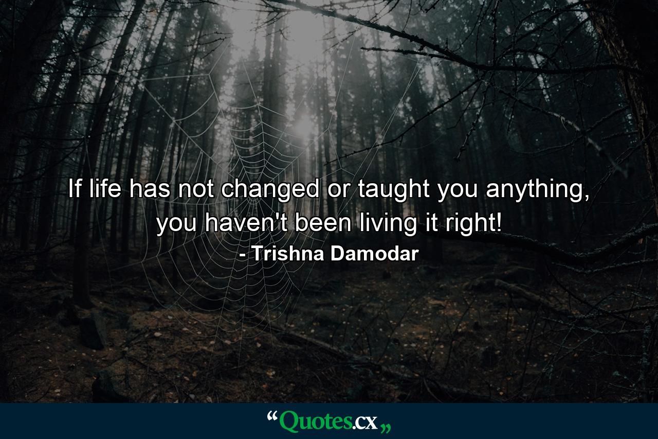 If life has not changed or taught you anything, you haven't been living it right! - Quote by Trishna Damodar