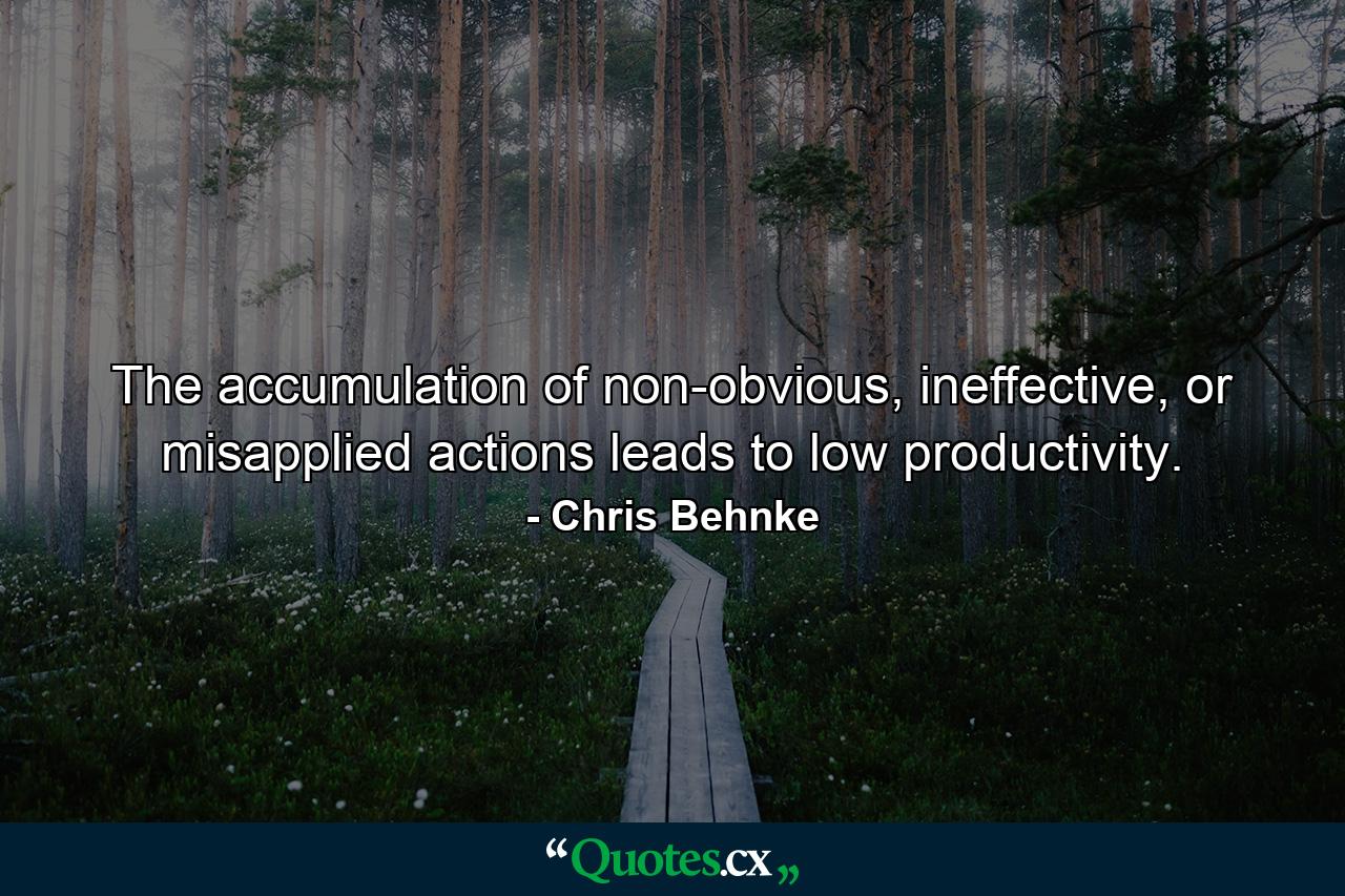 The accumulation of non-obvious, ineffective, or misapplied actions leads to low productivity. - Quote by Chris Behnke