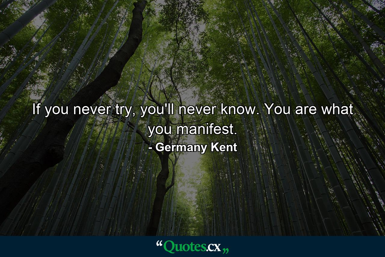 If you never try, you'll never know. You are what you manifest. - Quote by Germany Kent