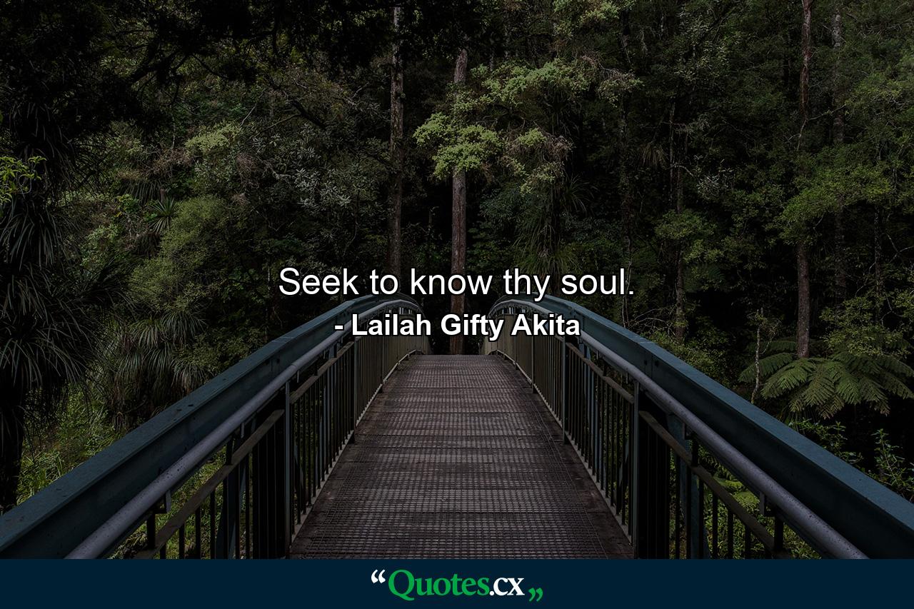 Seek to know thy soul. - Quote by Lailah Gifty Akita