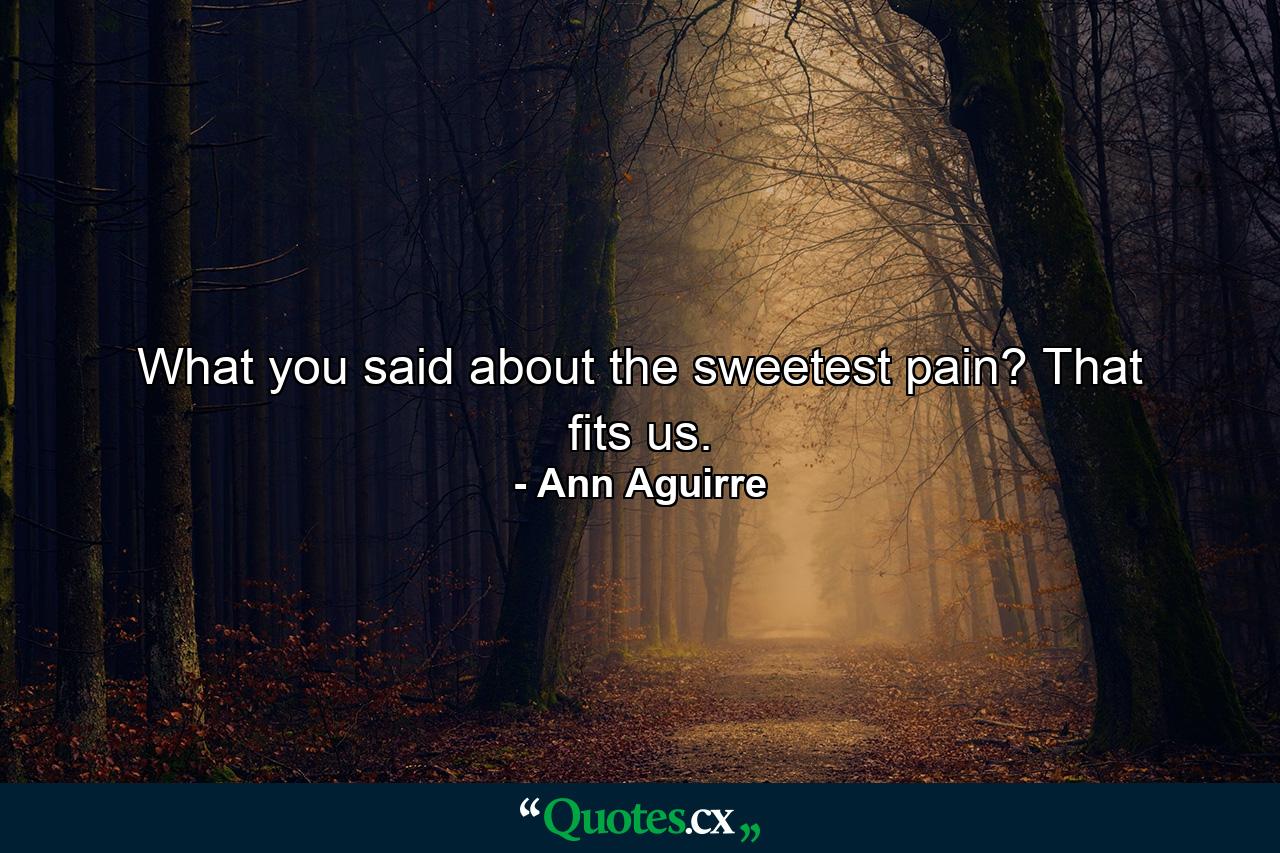 What you said about the sweetest pain? That fits us. - Quote by Ann Aguirre