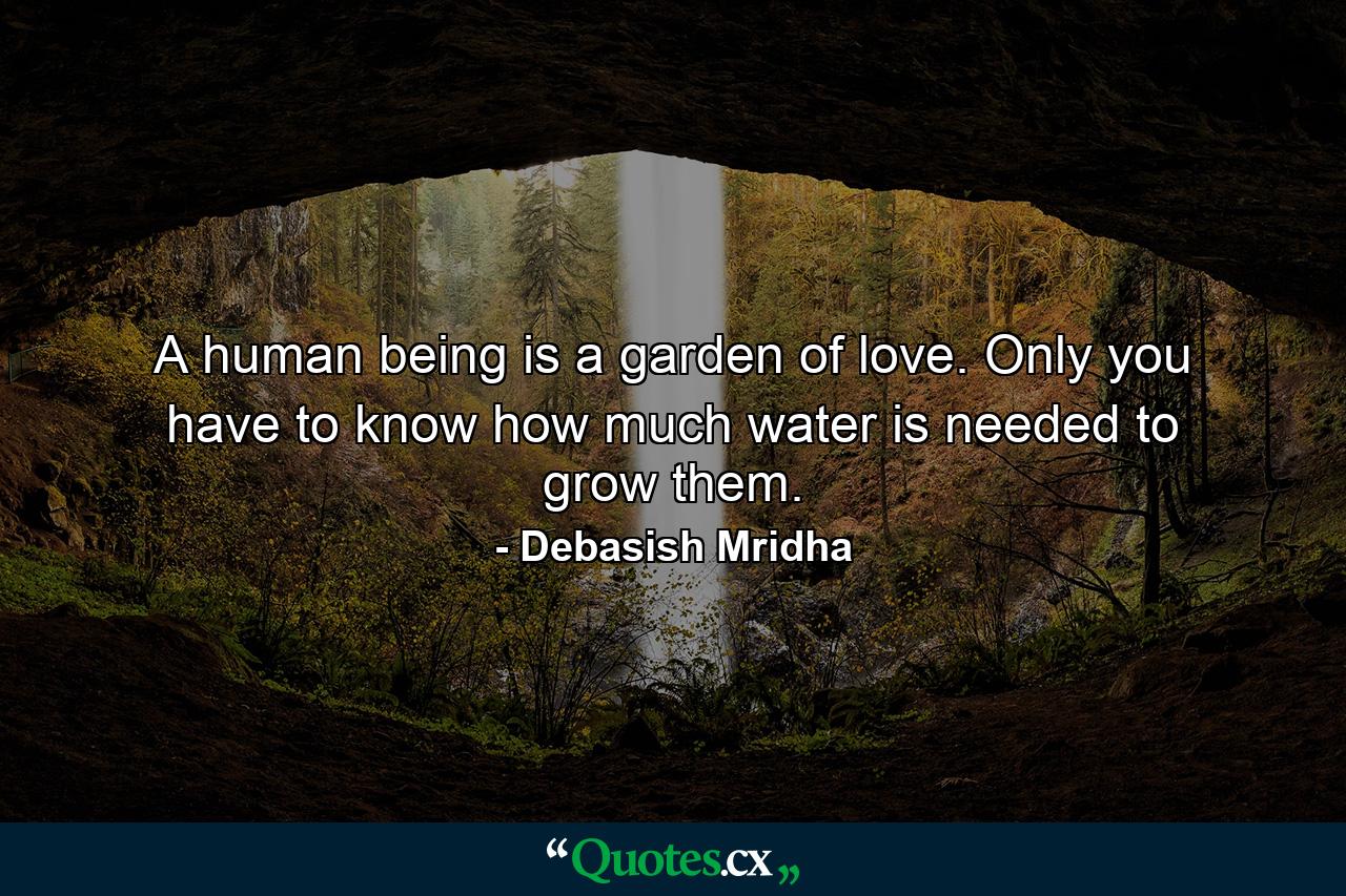 A human being is a garden of love. Only you have to know how much water is needed to grow them. - Quote by Debasish Mridha