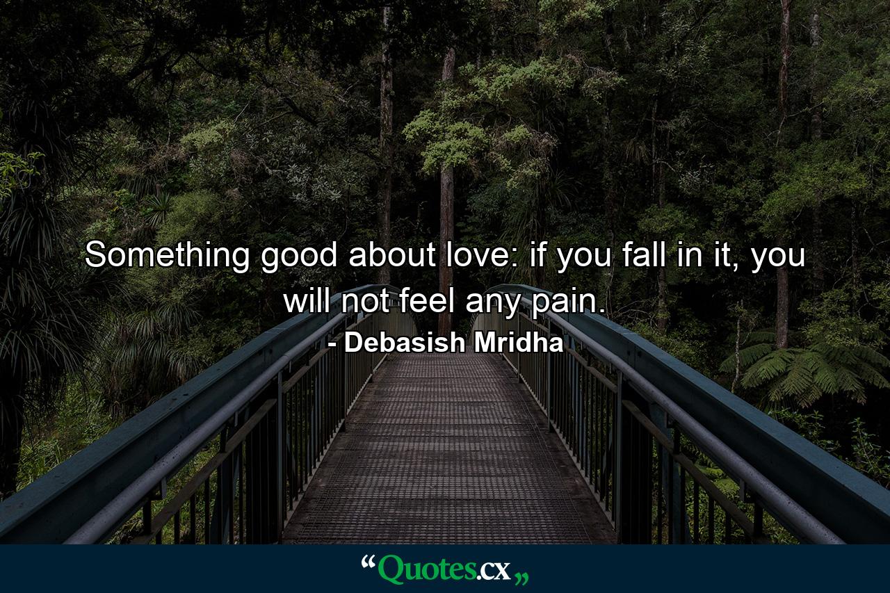 Something good about love: if you fall in it, you will not feel any pain. - Quote by Debasish Mridha