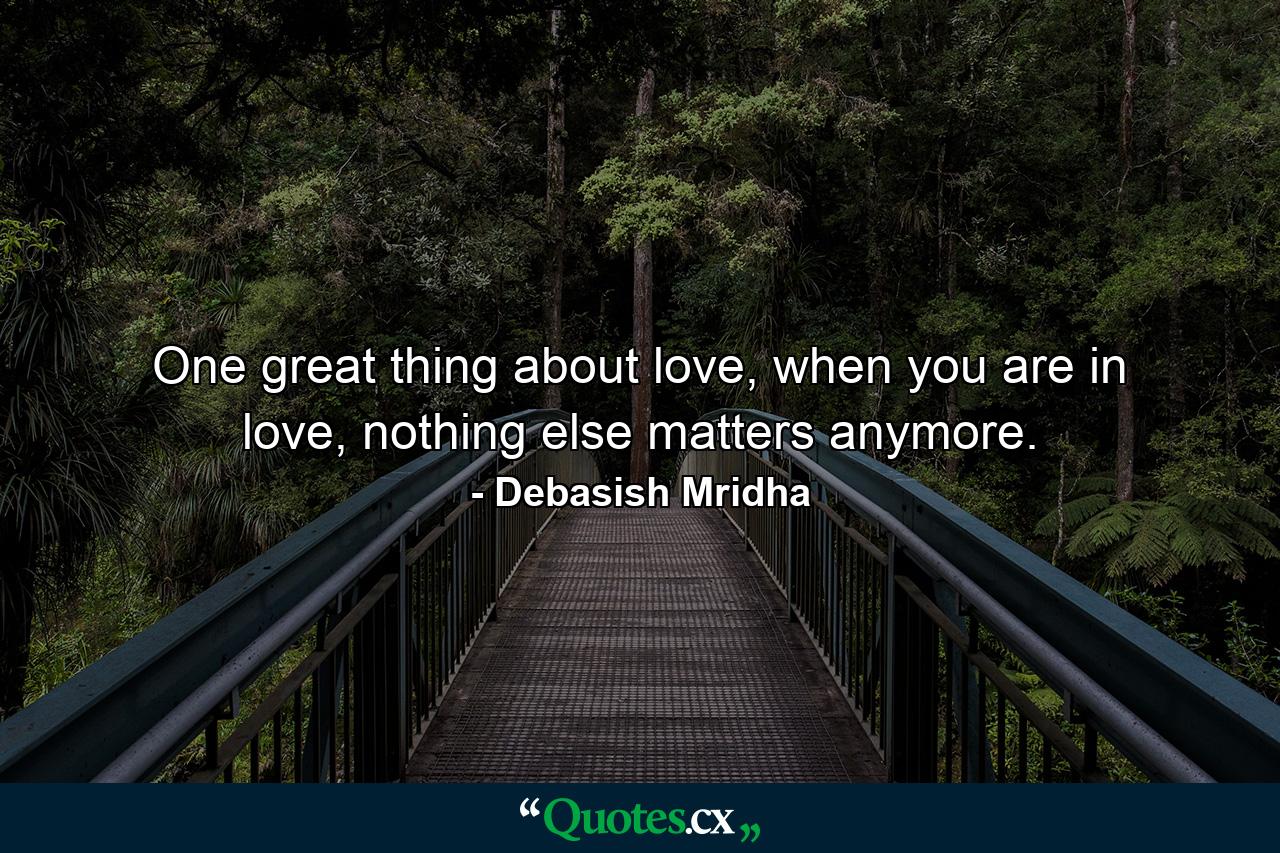 One great thing about love, when you are in love, nothing else matters anymore. - Quote by Debasish Mridha