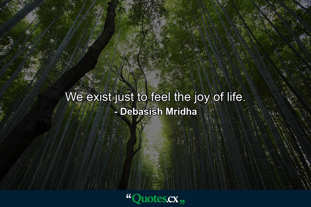 We exist just to feel the joy of life. - Quote by Debasish Mridha