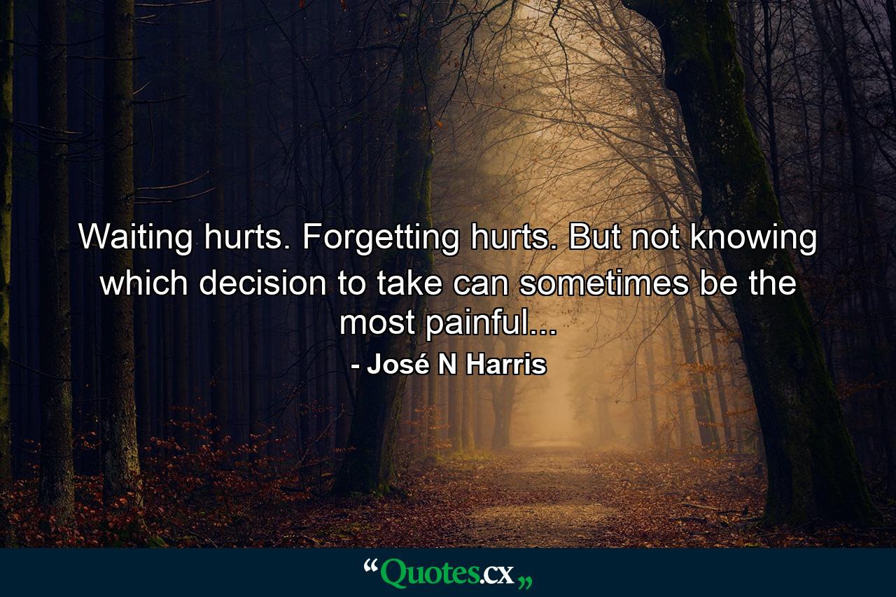 Waiting hurts. Forgetting hurts. But not knowing which decision to take can sometimes be the most painful... - Quote by José N Harris