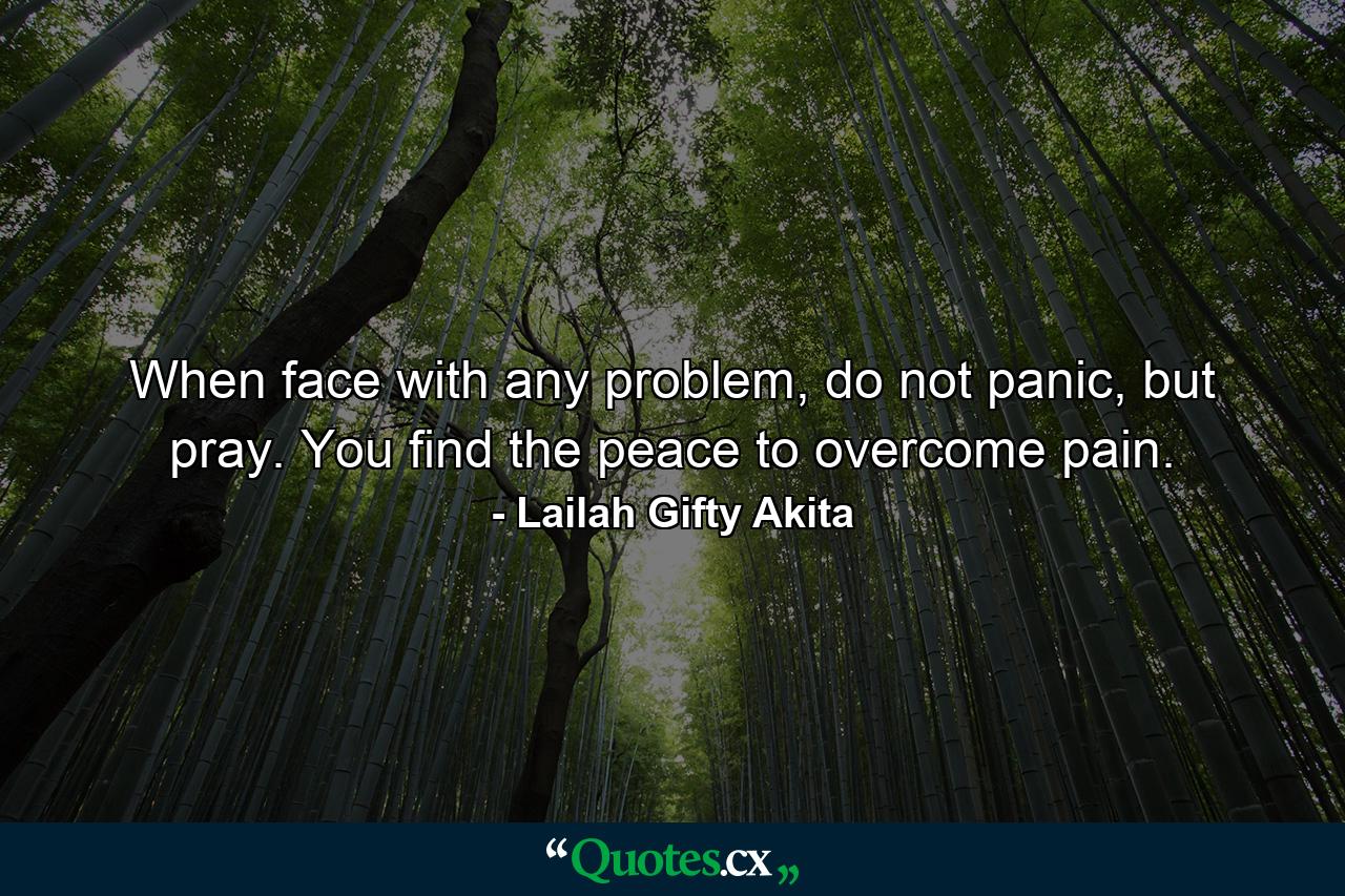 When face with any problem, do not panic, but pray. You find the peace to overcome pain. - Quote by Lailah Gifty Akita