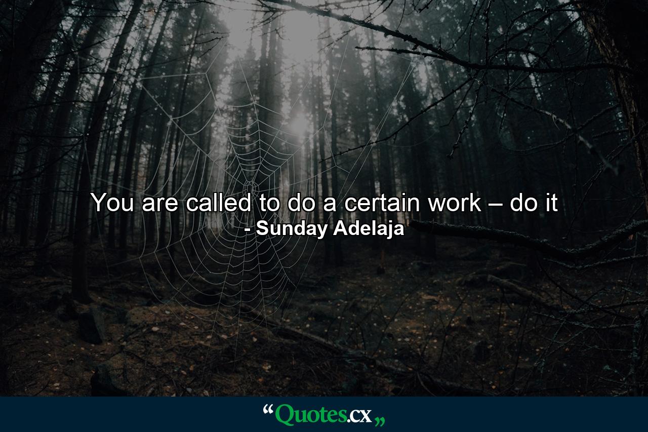 You are called to do a certain work – do it - Quote by Sunday Adelaja