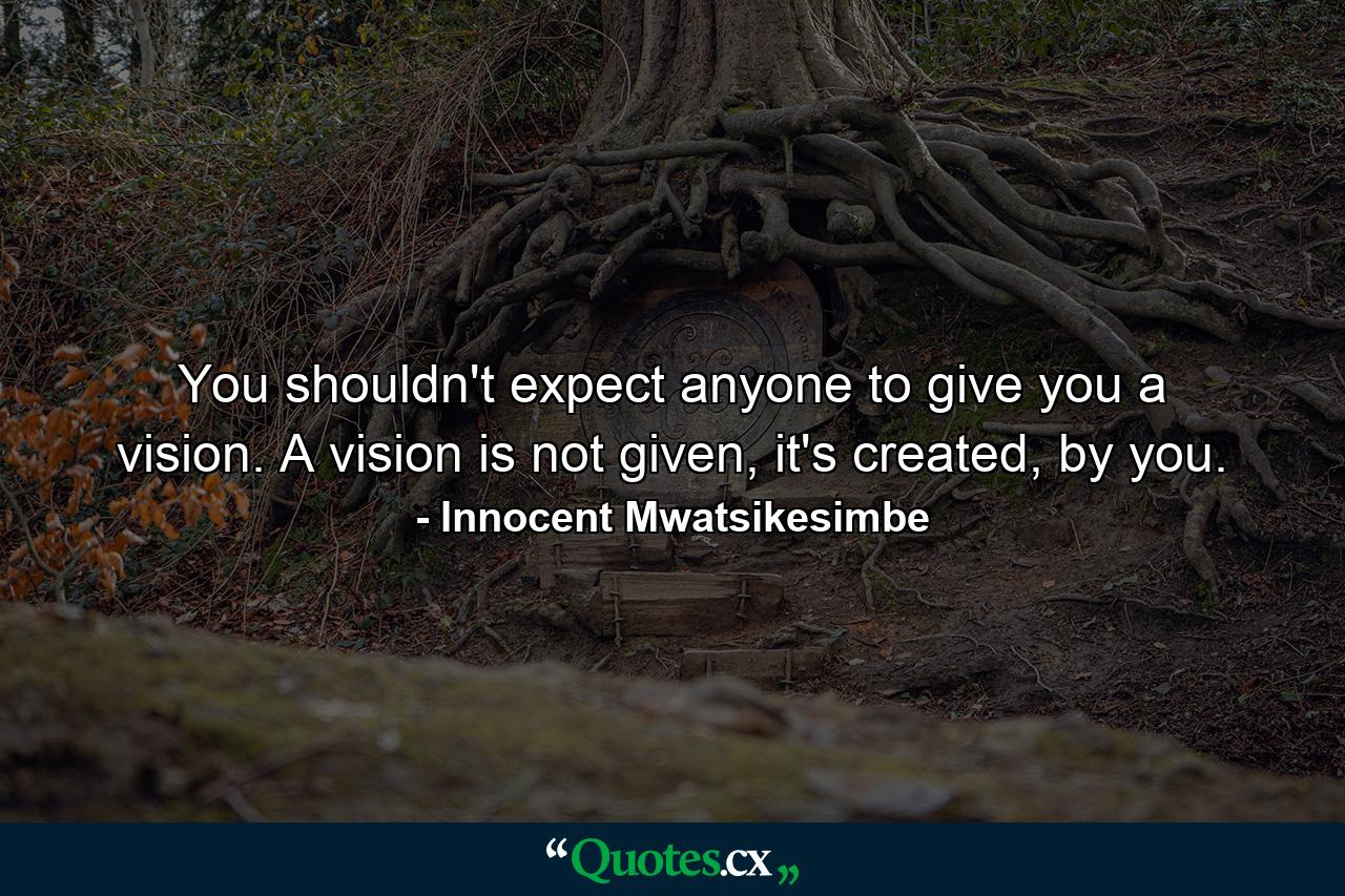 You shouldn't expect anyone to give you a vision. A vision is not given, it's created, by you. - Quote by Innocent Mwatsikesimbe