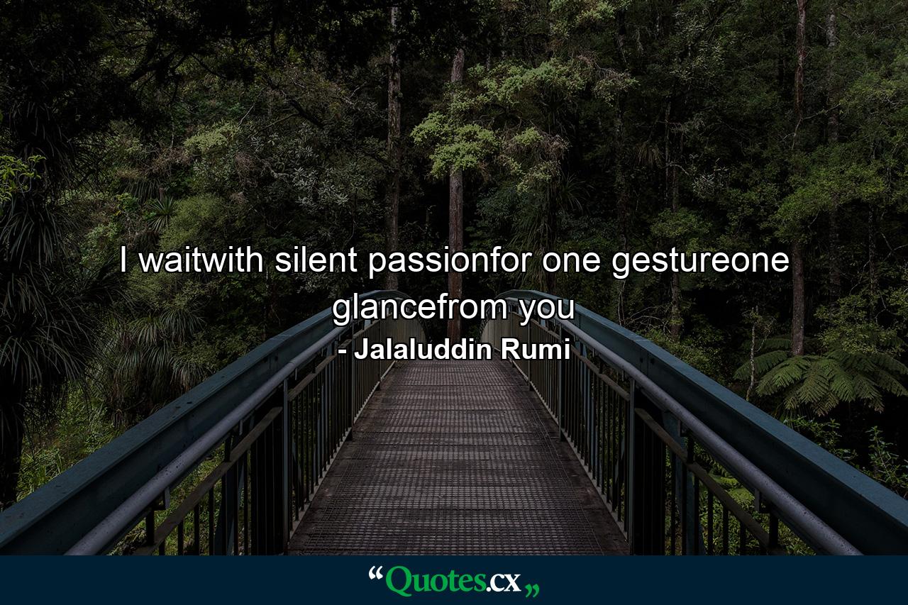 I waitwith silent passionfor one gestureone glancefrom you - Quote by Jalaluddin Rumi