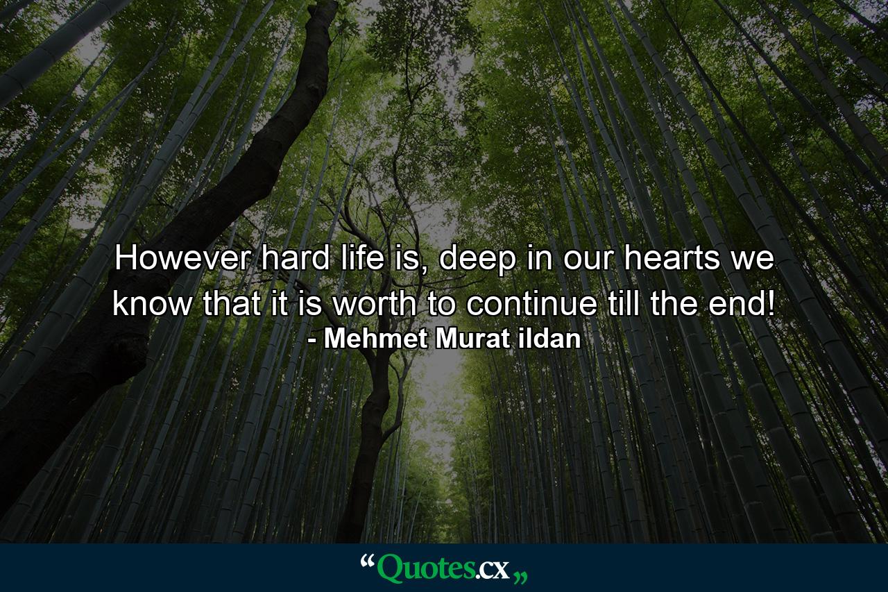 However hard life is, deep in our hearts we know that it is worth to continue till the end! - Quote by Mehmet Murat ildan