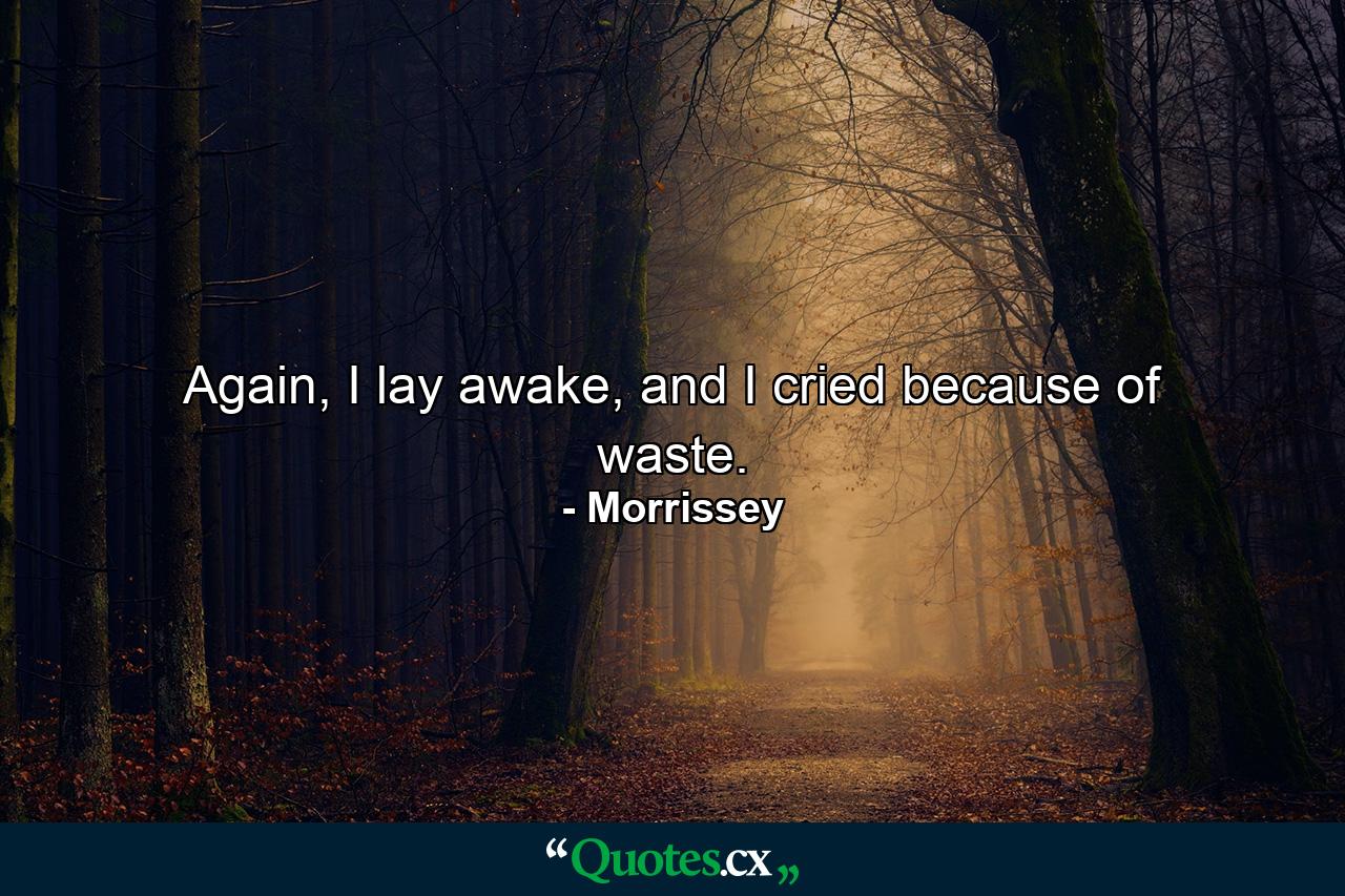 Again, I lay awake, and I cried because of waste. - Quote by Morrissey