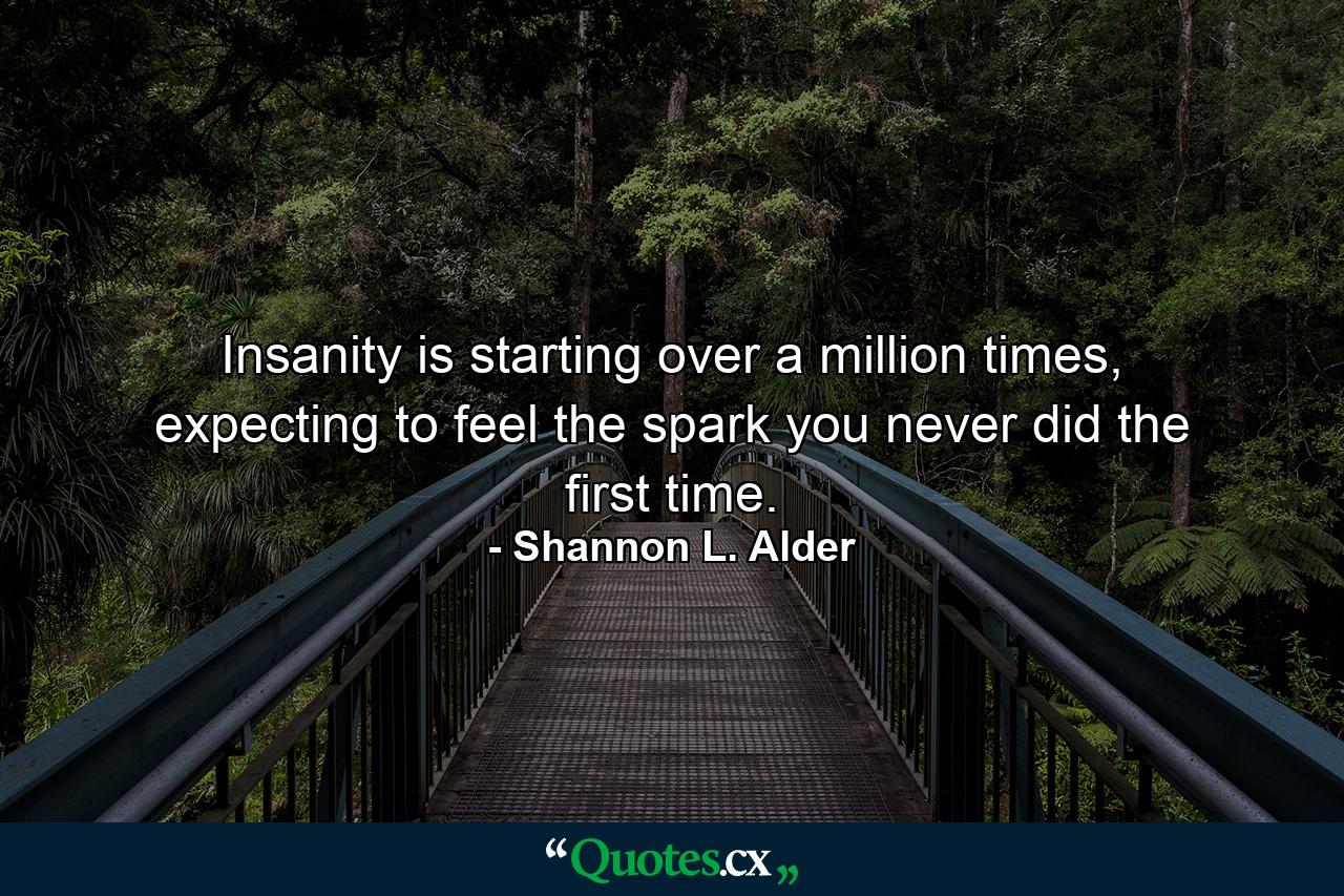 Insanity is starting over a million times, expecting to feel the spark you never did the first time. - Quote by Shannon L. Alder