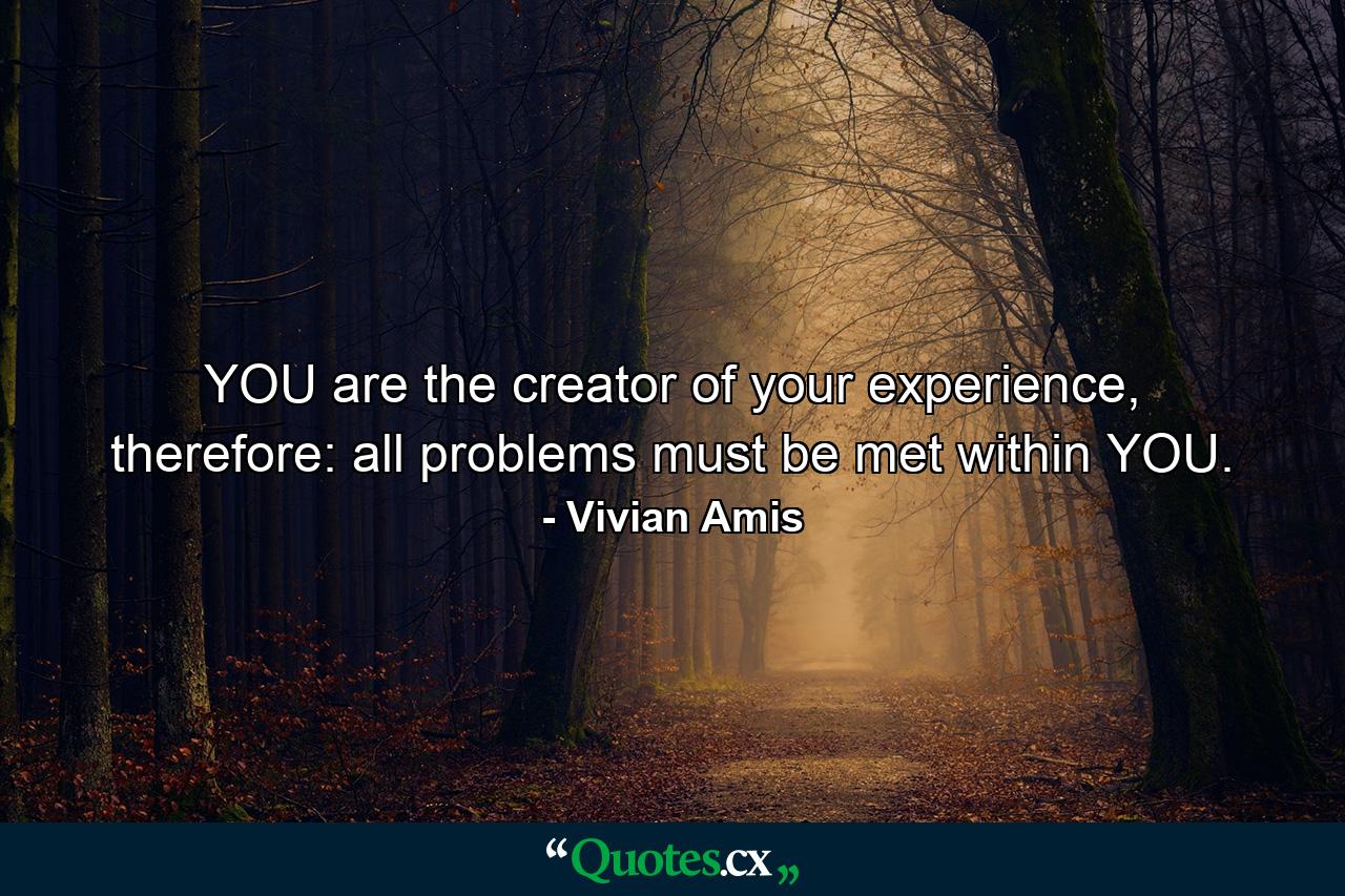 YOU are the creator of your experience, therefore: all problems must be met within YOU. - Quote by Vivian Amis