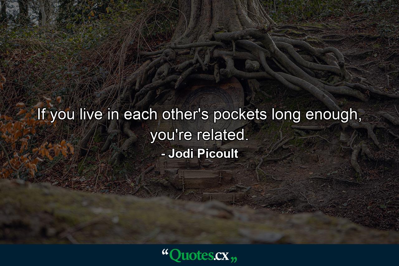 If you live in each other's pockets long enough, you're related. - Quote by Jodi Picoult