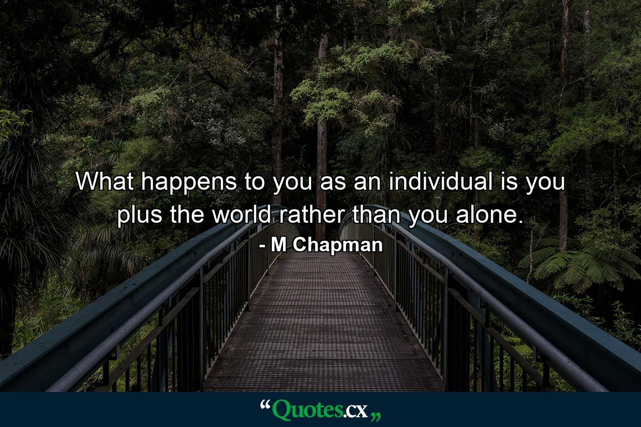 What happens to you as an individual is you plus the world rather than you alone. - Quote by M Chapman