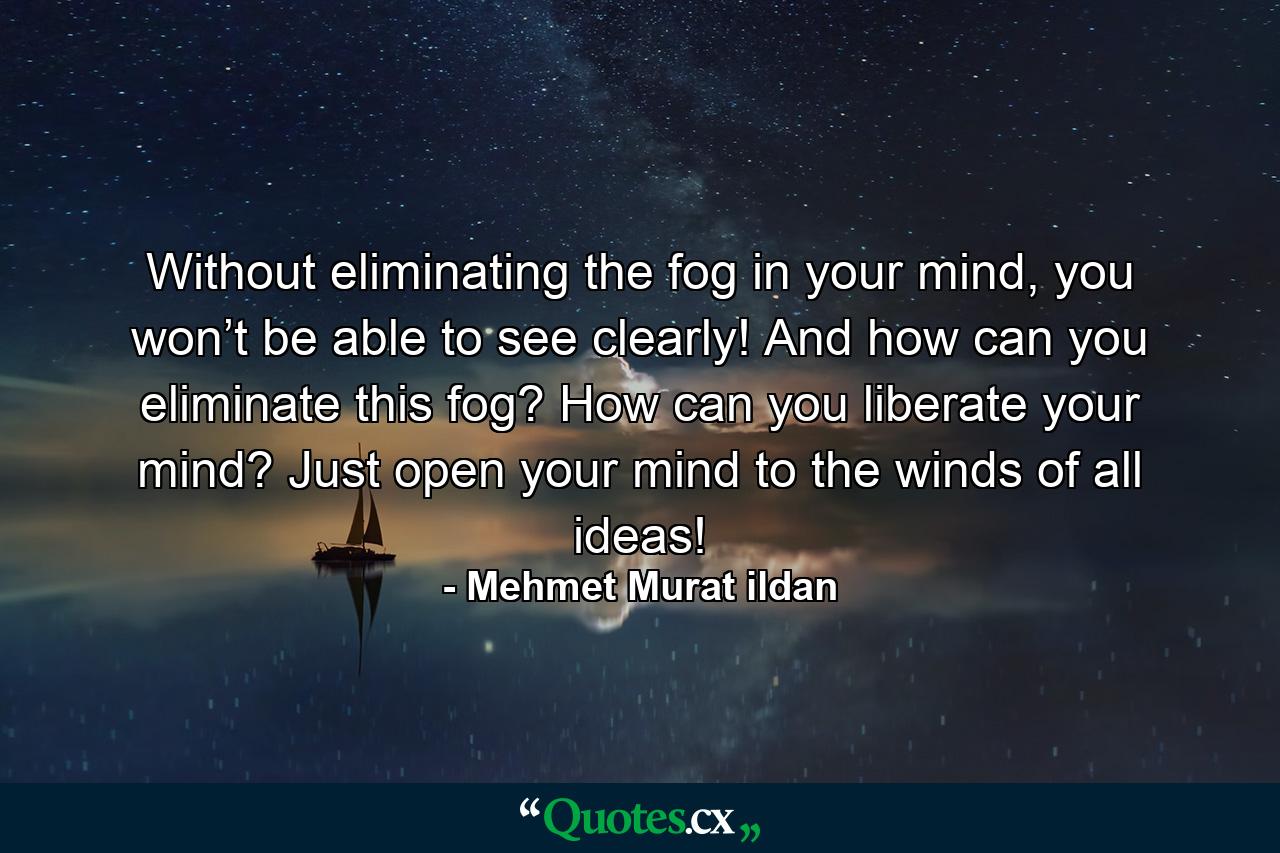 Without eliminating the fog in your mind, you won’t be able to see clearly! And how can you eliminate this fog? How can you liberate your mind? Just open your mind to the winds of all ideas! - Quote by Mehmet Murat ildan