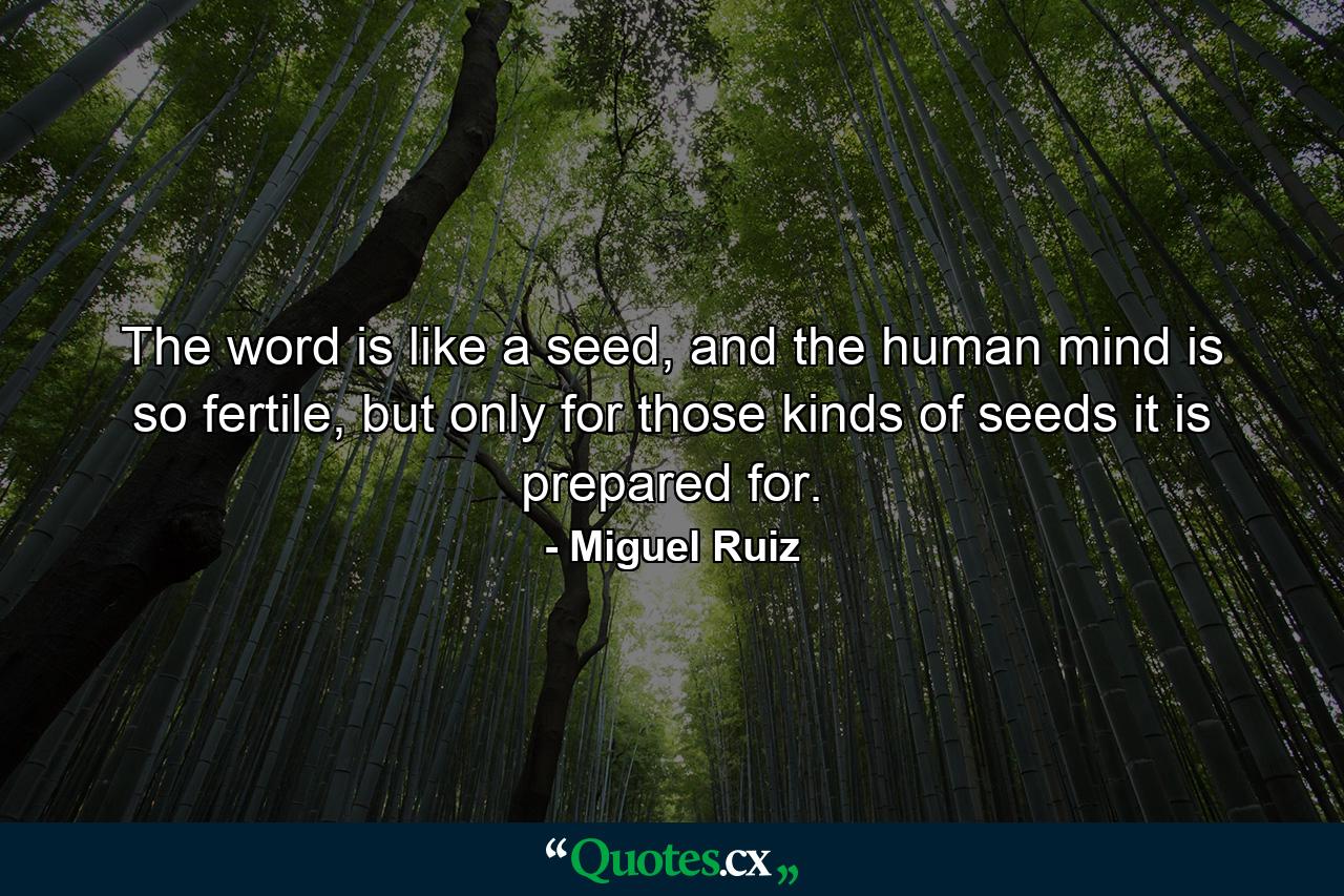 The word is like a seed, and the human mind is so fertile, but only for those kinds of seeds it is prepared for. - Quote by Miguel Ruiz