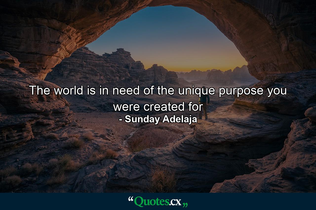 The world is in need of the unique purpose you were created for - Quote by Sunday Adelaja