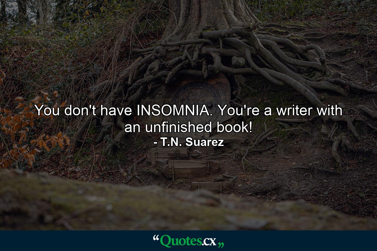 You don't have INSOMNIA. You're a writer with an unfinished book! - Quote by T.N. Suarez