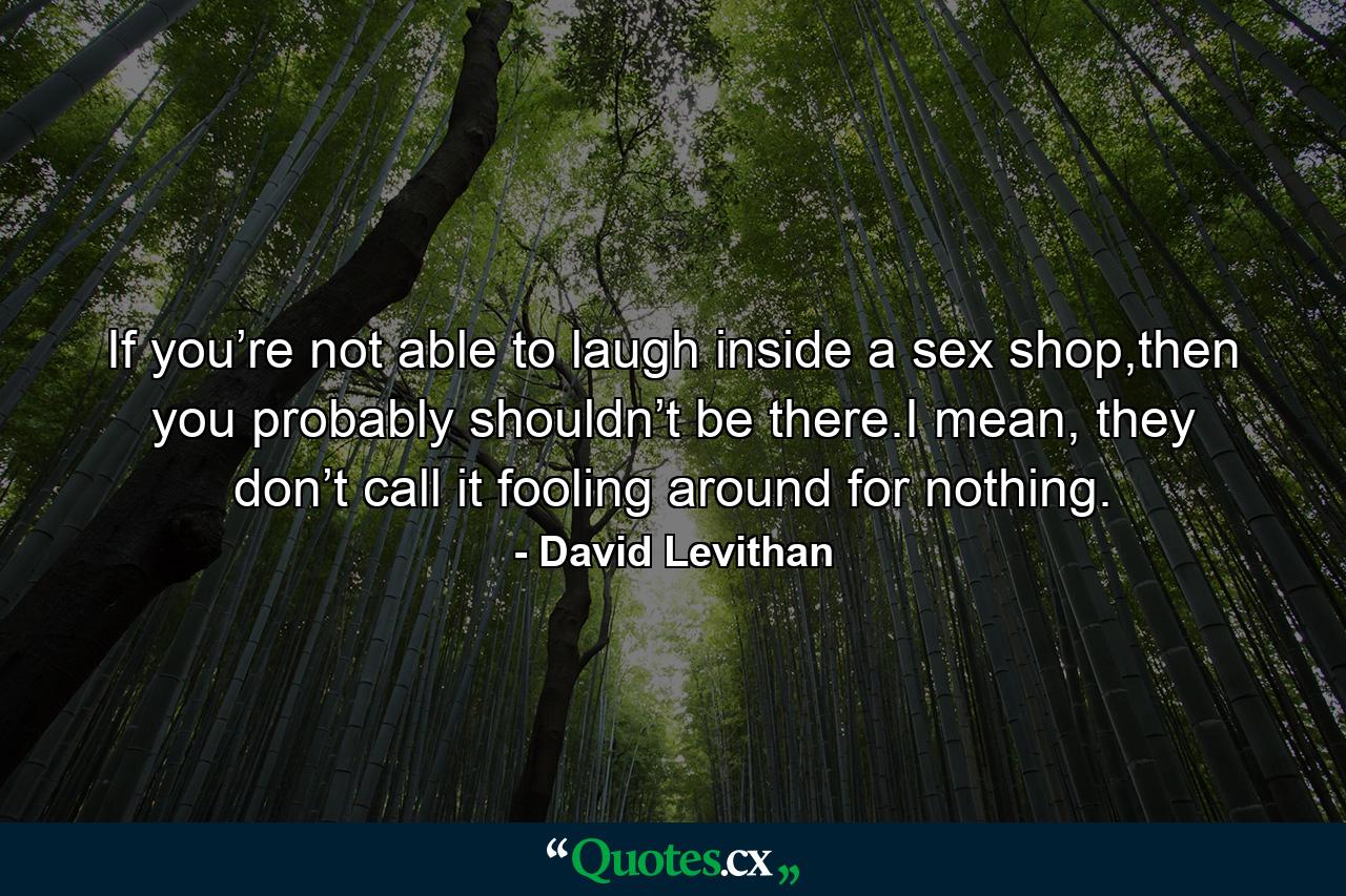 If you’re not able to laugh inside a sex shop,then you probably shouldn’t be there.I mean, they don’t call it fooling around for nothing. - Quote by David Levithan