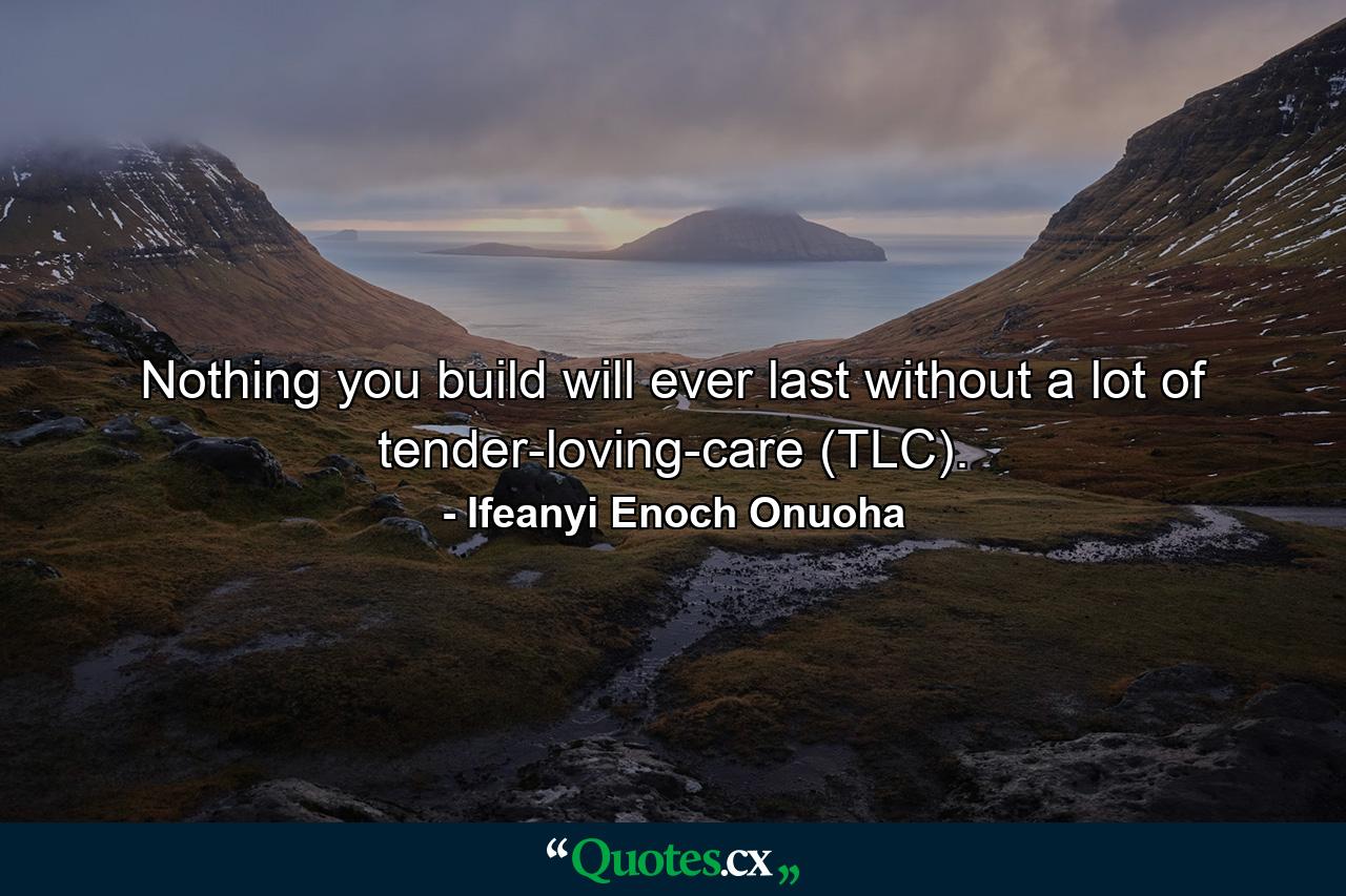 Nothing you build will ever last without a lot of tender-loving-care (TLC). - Quote by Ifeanyi Enoch Onuoha