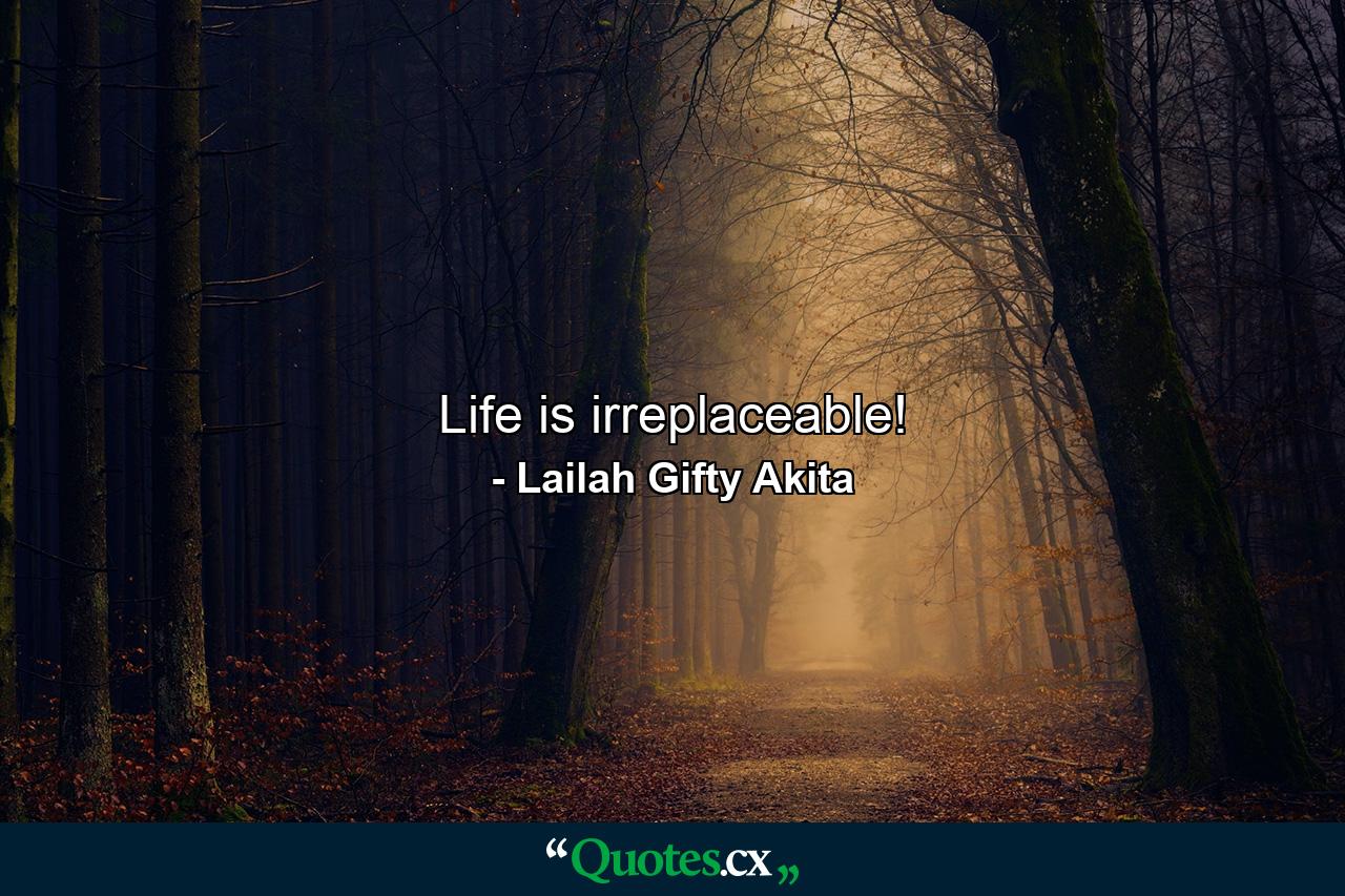 Life is irreplaceable! - Quote by Lailah Gifty Akita