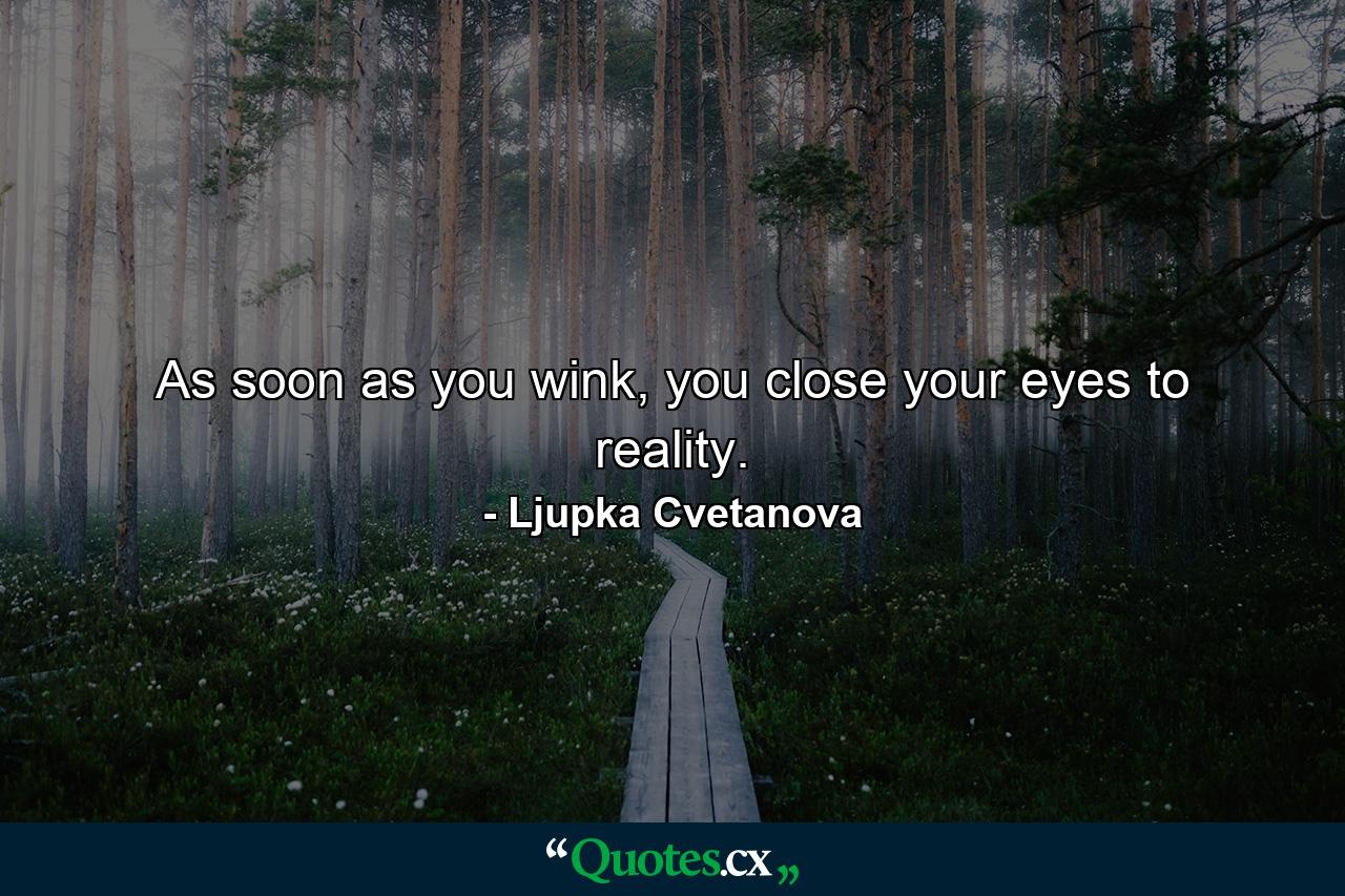 As soon as you wink, you close your eyes to reality. - Quote by Ljupka Cvetanova