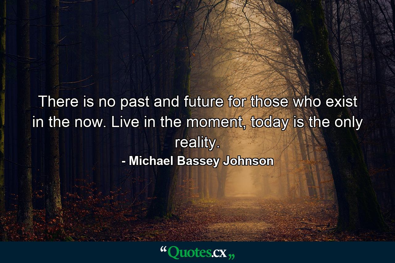 There is no past and future for those who exist in the now. Live in the moment, today is the only reality. - Quote by Michael Bassey Johnson