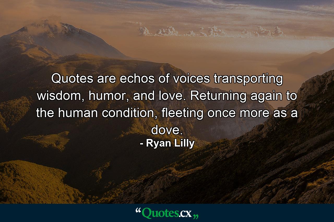 Quotes are echos of voices transporting wisdom, humor, and love. Returning again to the human condition, fleeting once more as a dove. - Quote by Ryan Lilly