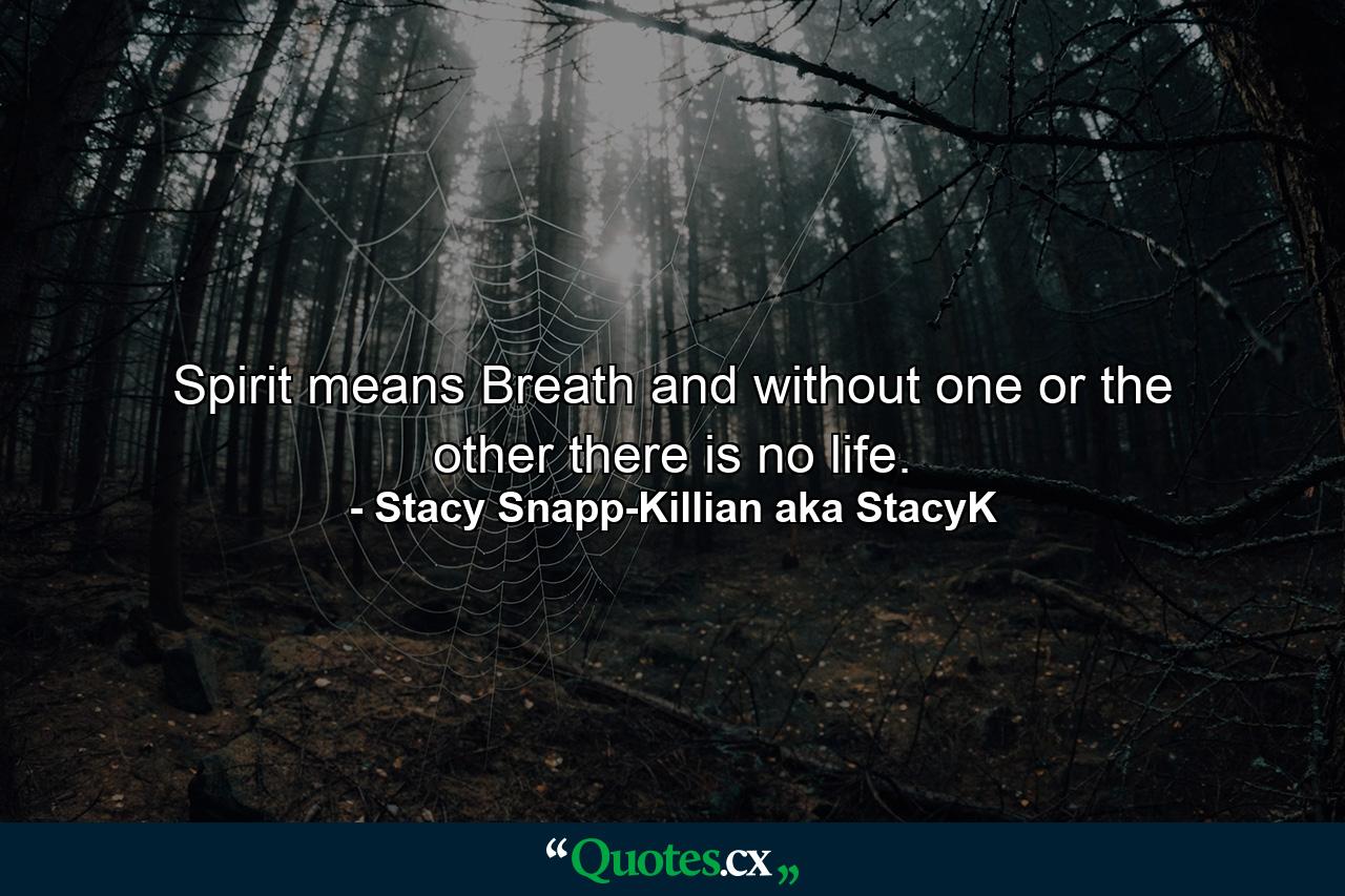 Spirit means Breath and without one or the other there is no life. - Quote by Stacy Snapp-Killian aka StacyK