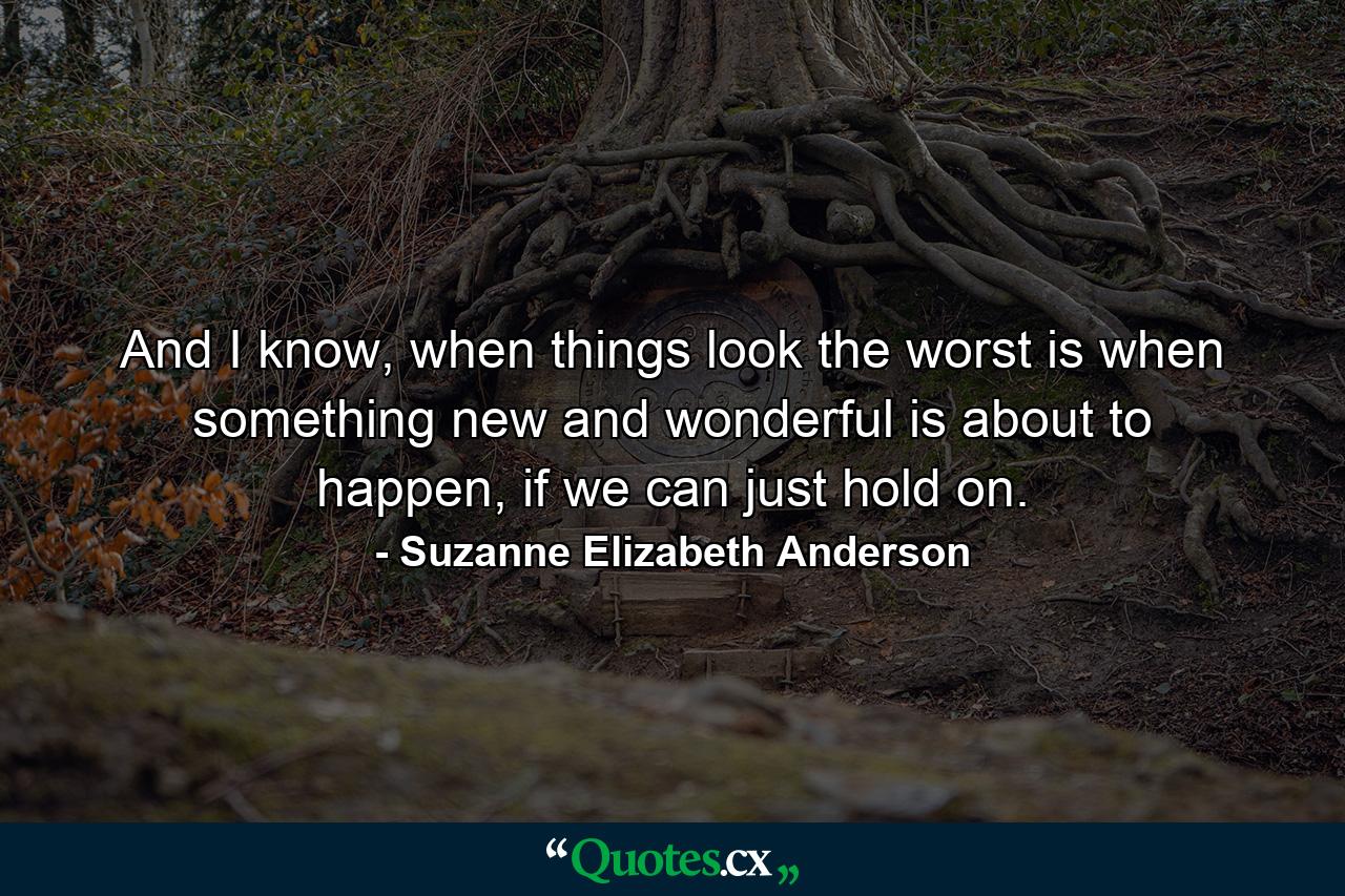 And I know, when things look the worst is when something new and wonderful is about to happen, if we can just hold on. - Quote by Suzanne Elizabeth Anderson