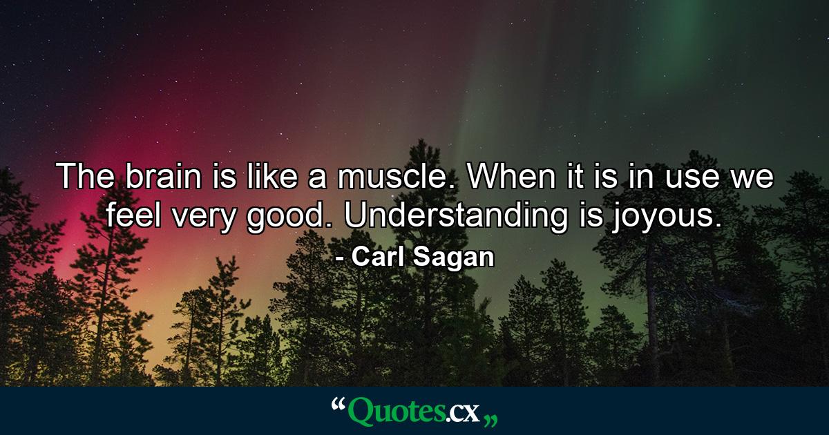 The brain is like a muscle. When it is in use we feel very good. Understanding is joyous. - Quote by Carl Sagan