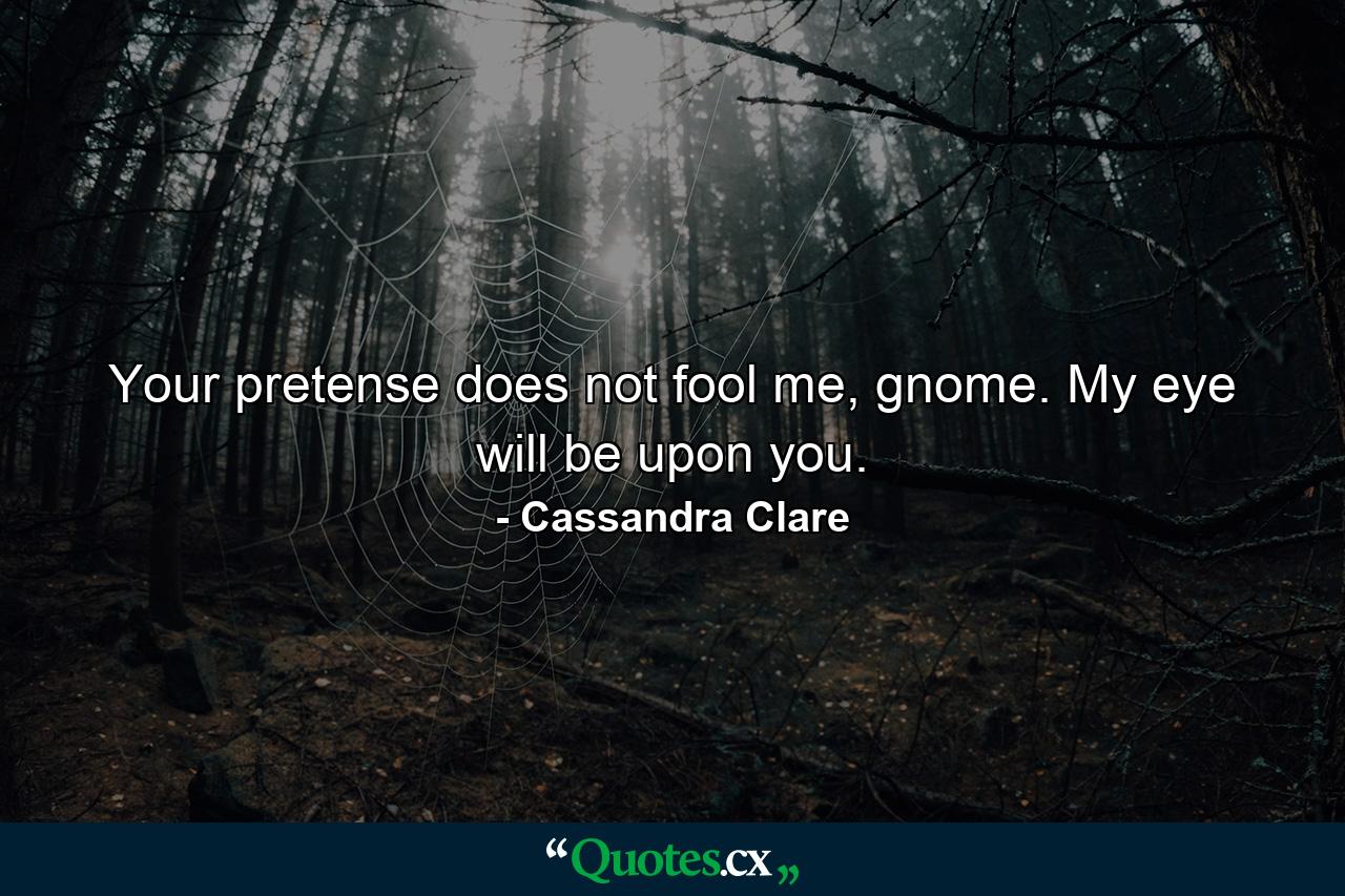 Your pretense does not fool me, gnome. My eye will be upon you. - Quote by Cassandra Clare