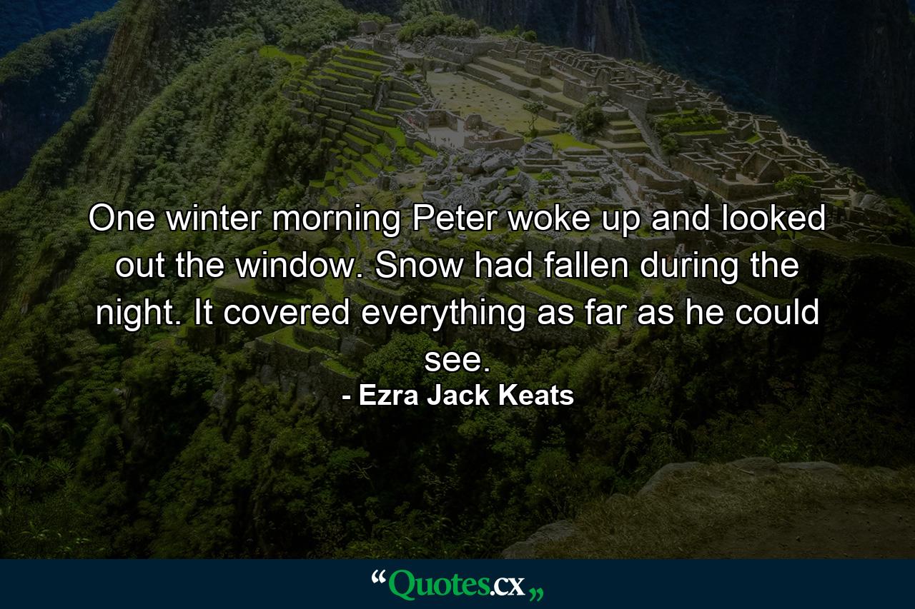 One winter morning Peter woke up and looked out the window. Snow had fallen during the night. It covered everything as far as he could see. - Quote by Ezra Jack Keats