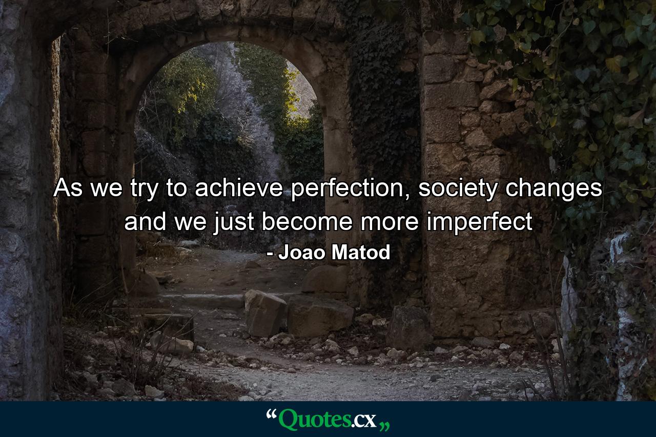 As we try to achieve perfection, society changes and we just become more imperfect - Quote by Joao Matod