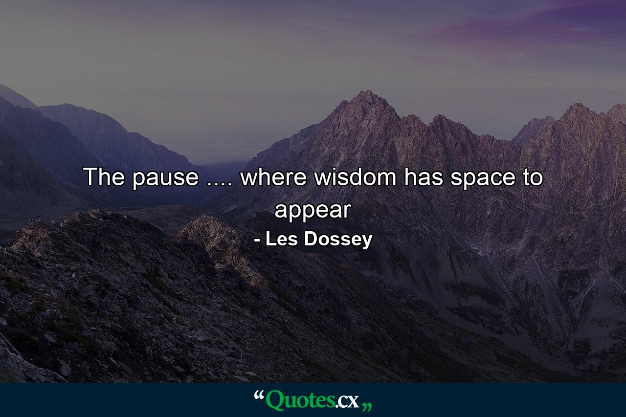 The pause .... where wisdom has space to appear - Quote by Les Dossey