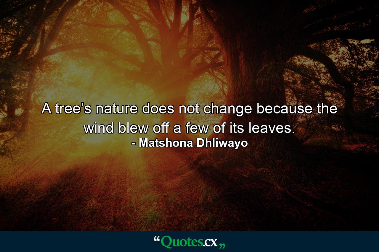 A tree’s nature does not change because the wind blew off a few of its leaves. - Quote by Matshona Dhliwayo