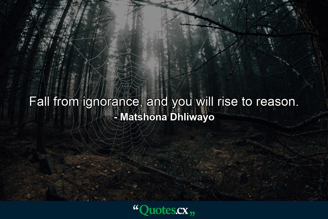 Fall from ignorance, and you will rise to reason. - Quote by Matshona Dhliwayo